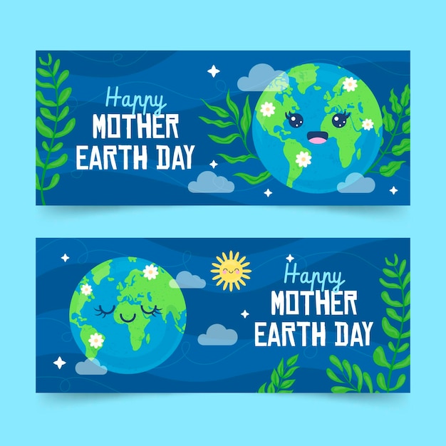 Vector hand drawn mother earth day horizontal banners