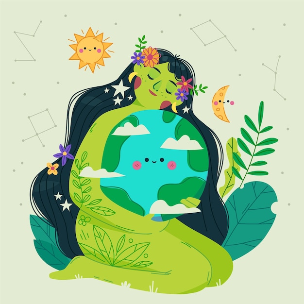 hand drawn mother earth day illustration