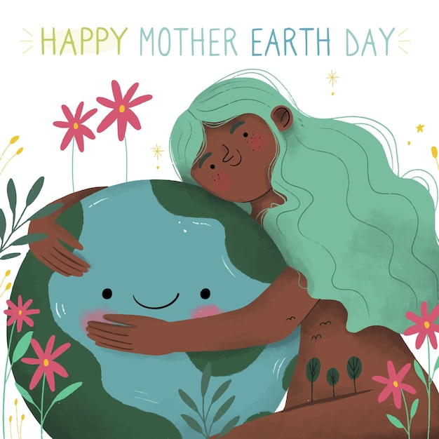 Vector hand drawn mother earth day illustration
