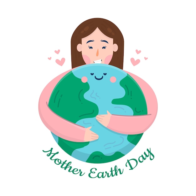 Нарисованная рукой мать-земля с женщиной, обнимающей планету