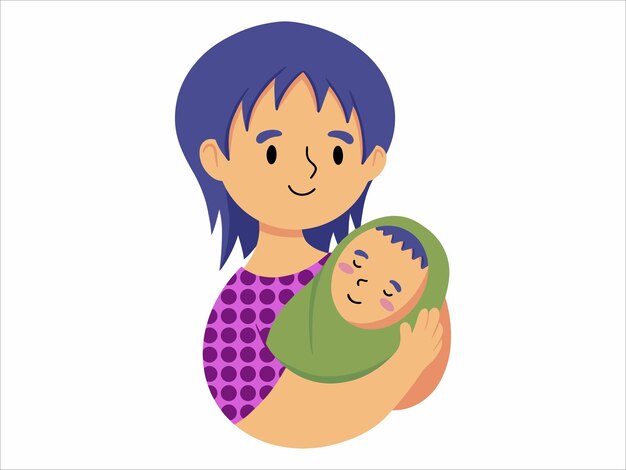 Hand drawn Mother holding baby illustration