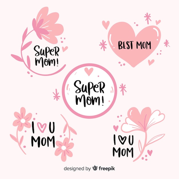 Vector hand drawn mother's day badge collection