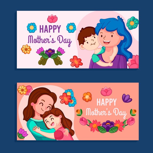 Hand drawn mother's day banners set