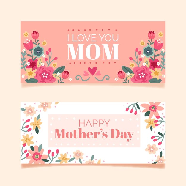 Vector hand drawn mother's day banners set