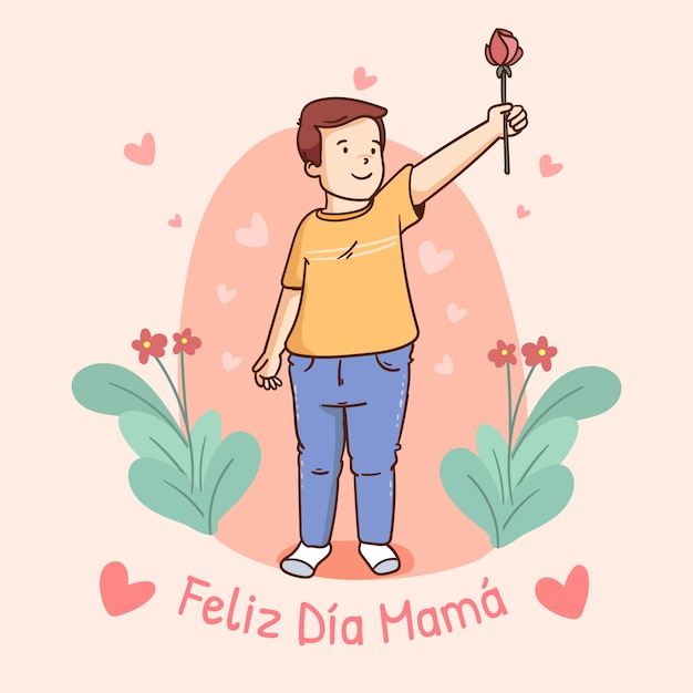 Illustrazione disegnata a mano della festa della mamma in spagnolo