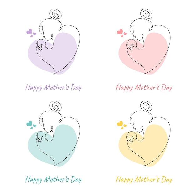 Hand drawn Mother's day special line art with mom and baby