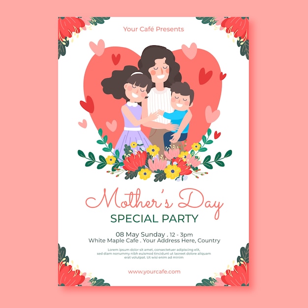 Modello di poster verticale per la festa della mamma disegnato a mano