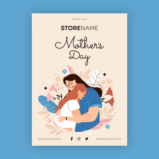 Modello di poster verticale per la festa della mamma disegnato a mano