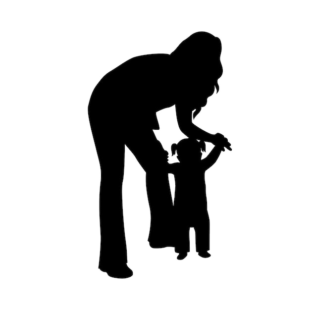 Hand drawn  mother and son silhouette