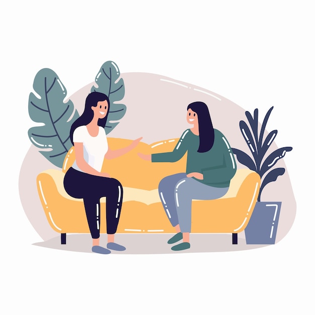 Vector hand drawn mother talking to daughter in flat style