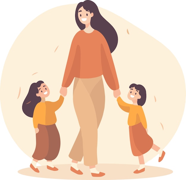 Hand Drawn mother walks with baby in flat style