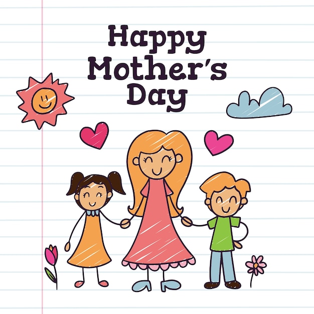 Hand drawn mothers day children drawings