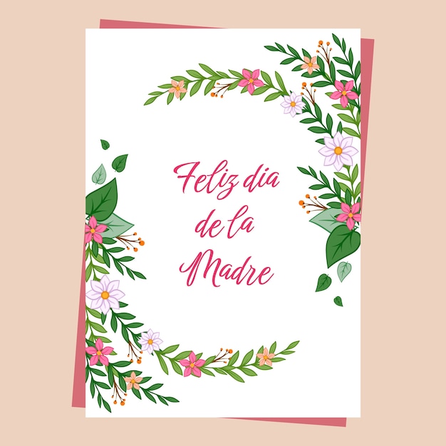 Ручной обращается шаблон поздравительной открытки ко дню матери на испанском языке