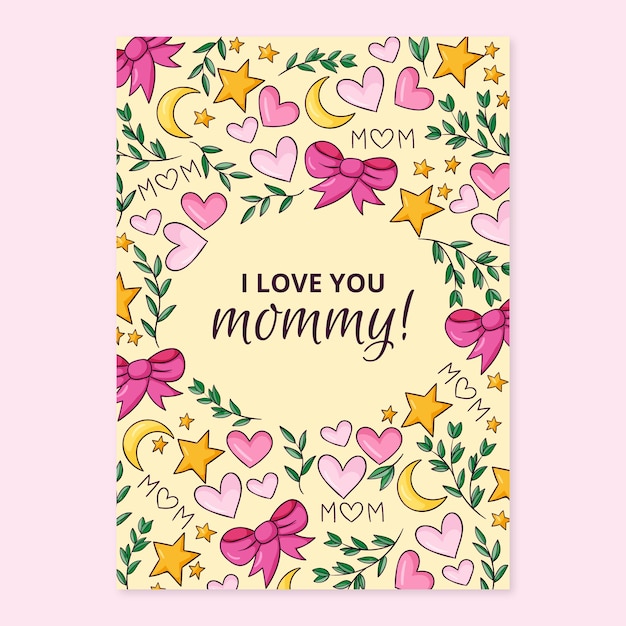 Vector hand drawn mothers day greeting card template