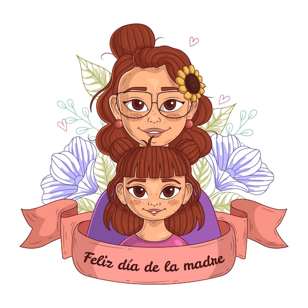 Vector hand drawn mothers day illustration in spanish