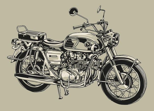 hand drawn motorcycle classic vector illustration clip art