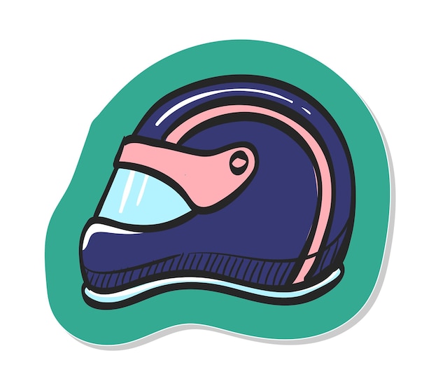 Vector hand drawn motorcycle helmet icon in sticker style vector illustration