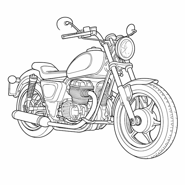 Hand drawn motorcycle isolated on white background coloring page black and white