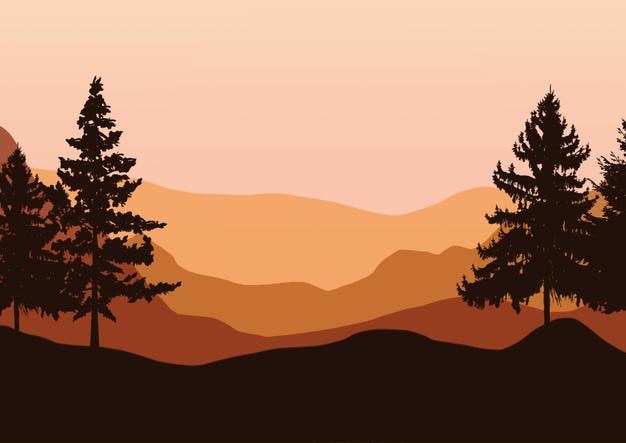 Vector hand drawn mountain landscape background