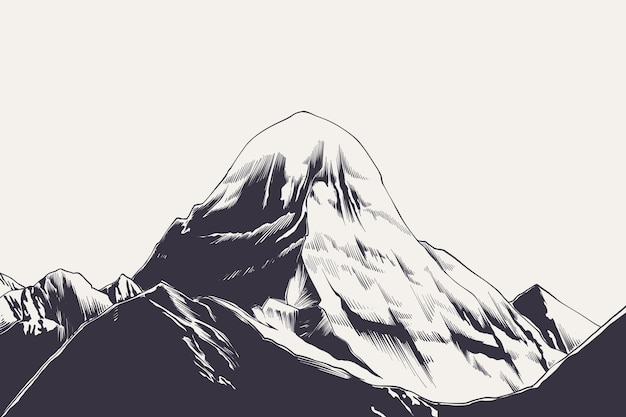 Hand drawn mountain landscape illustration