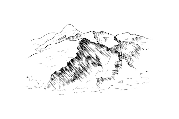 Vector hand drawn mountain landscape.