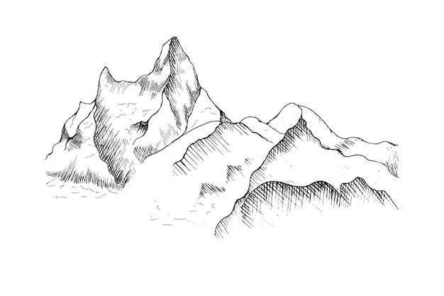 手描きの山の風景。