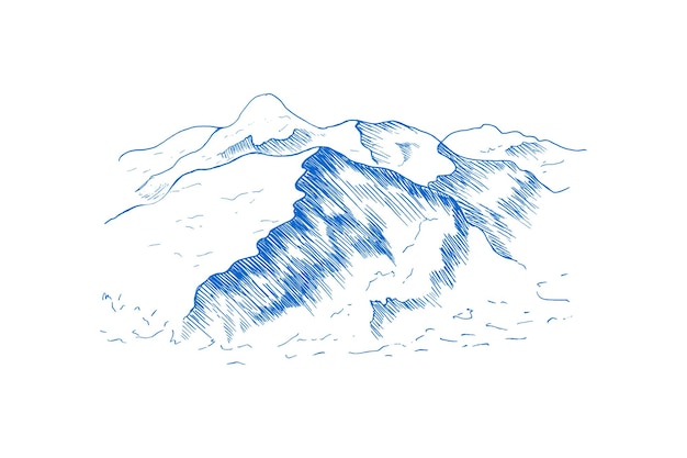 手描きの山の風景xapeaks雪のスキーリゾートの岩と丘