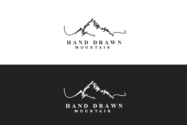 Vettore design del logo di montagna disegnato a mano