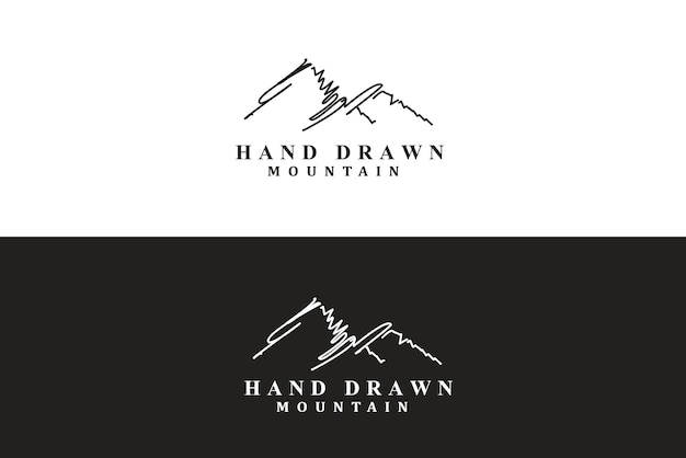 Vettore design del logo di montagna disegnato a mano