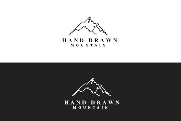 Vettore design del logo di montagna disegnato a mano