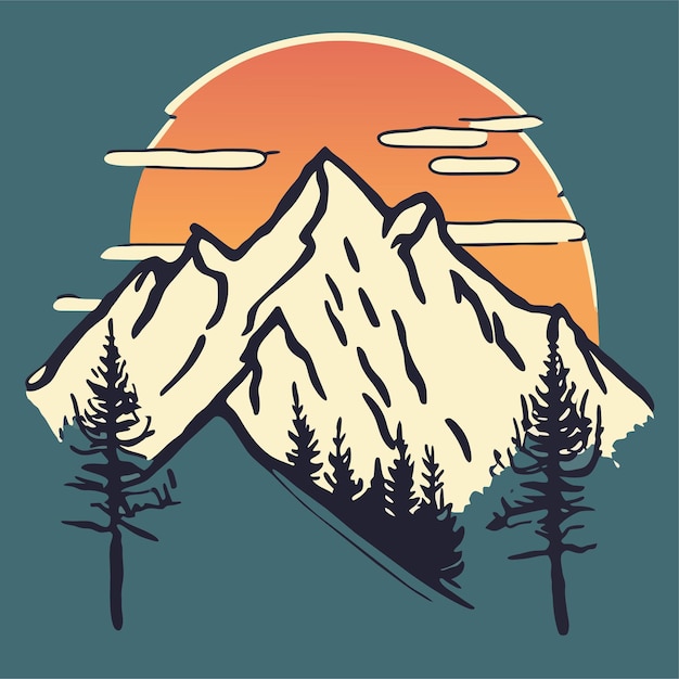 Hand drawn mountain outline illustration