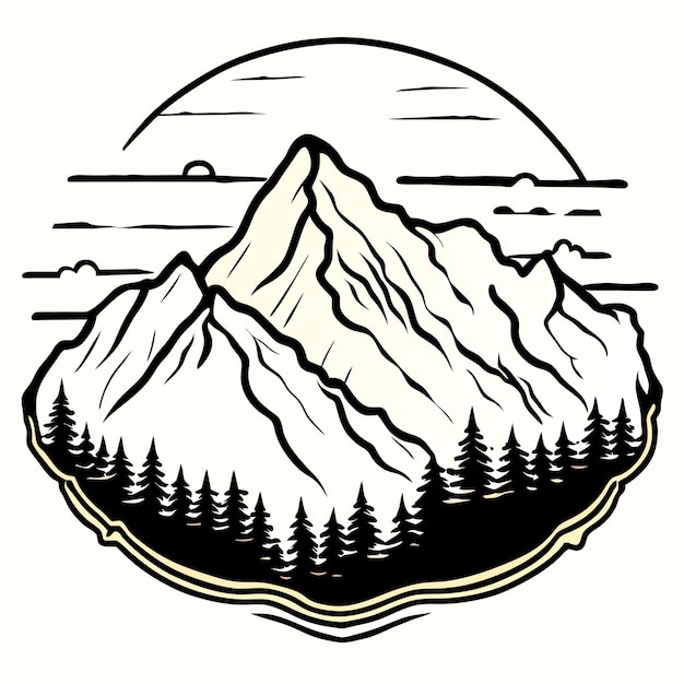 Vector hand drawn mountain outline illustration