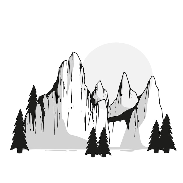 Vector hand drawn mountain outline illustration