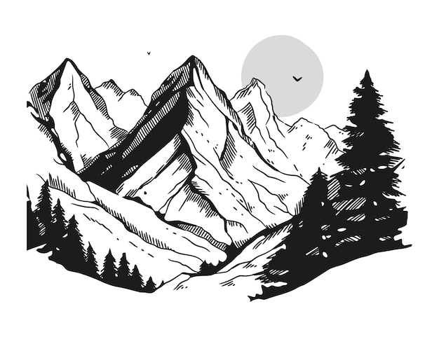 Hand drawn mountain outline illustration