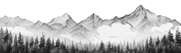 Hand drawn mountain range landscape Panorama with rocky mountains skyline Vector illustration