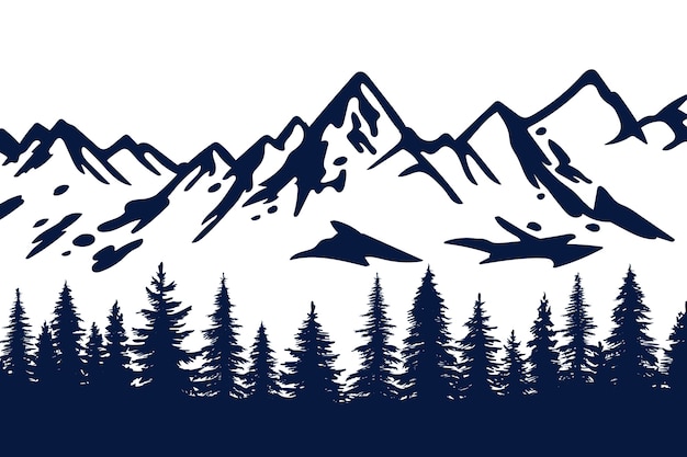 Vector hand drawn  mountain range silhouette