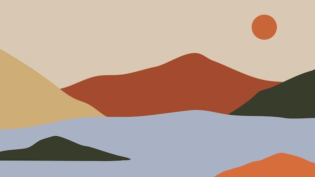 Hand drawn mountain with boho style color. Sunset mountain illustration with boho style.