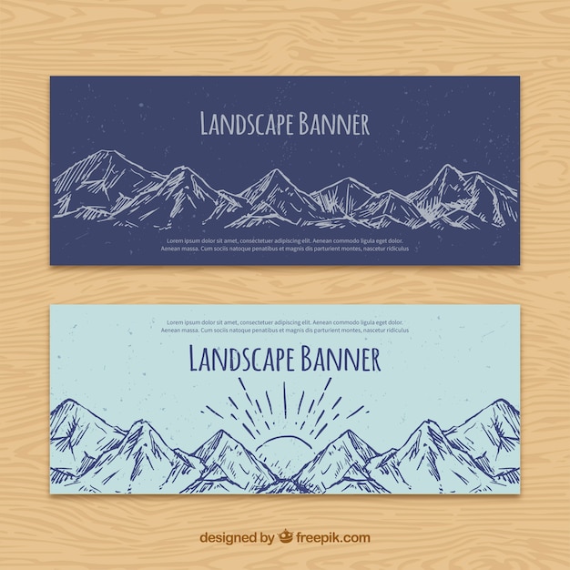 Hand drawn mountains banners