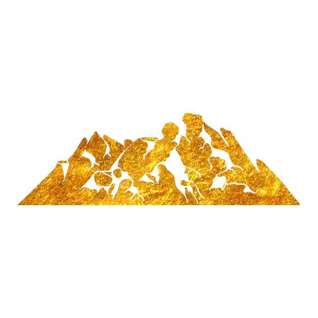 Vector hand drawn mountains in gold foil texture vector illustration