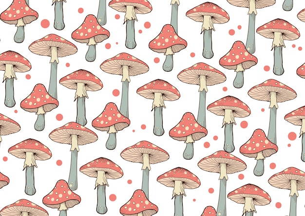 Hand drawn Mushroom pattern Background