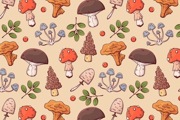 Premium Vector | Hand drawn mushroom pattern