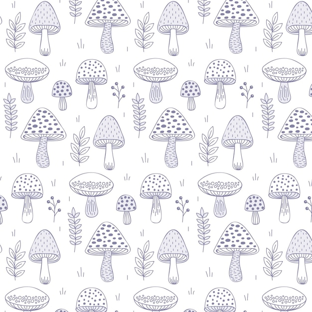 Vector hand drawn mushroom pattern