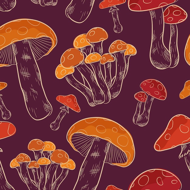 Hand drawn mushroom pattern