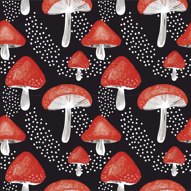 Hand drawn mushroom seamless pattern