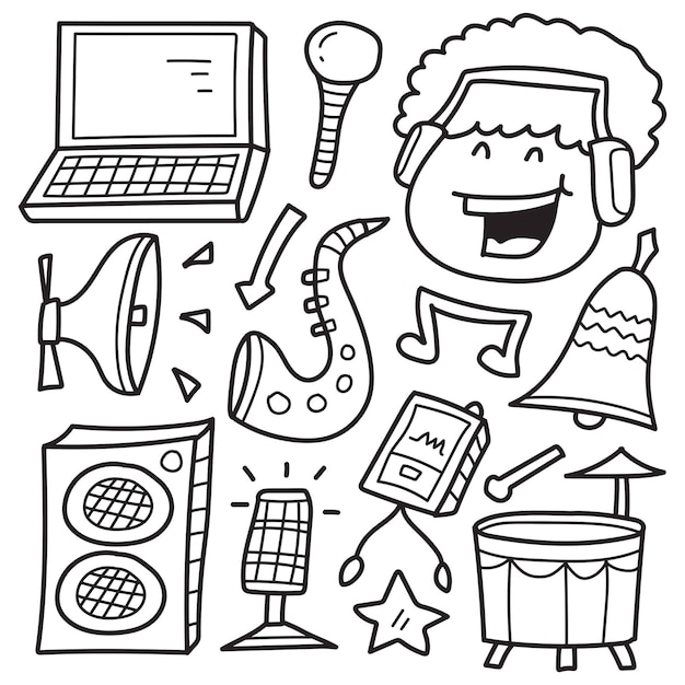 Vector hand drawn music doodle cartoon coloring design