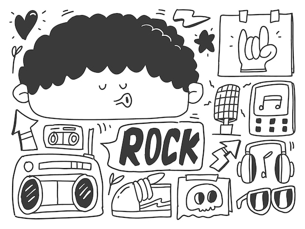 Disegno del fumetto di doodle di musica disegnato a mano