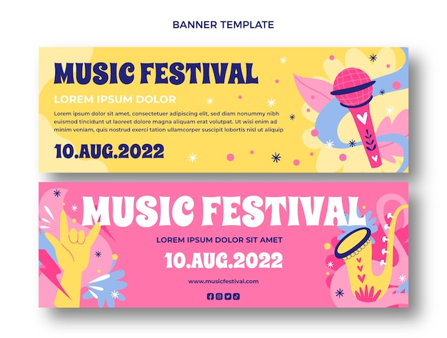 Vector hand drawn music festival horizontal banners