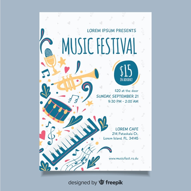 Vector hand drawn music festival poster template