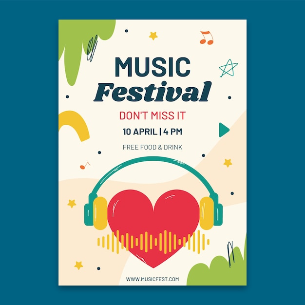 Vector hand drawn music festival poster template