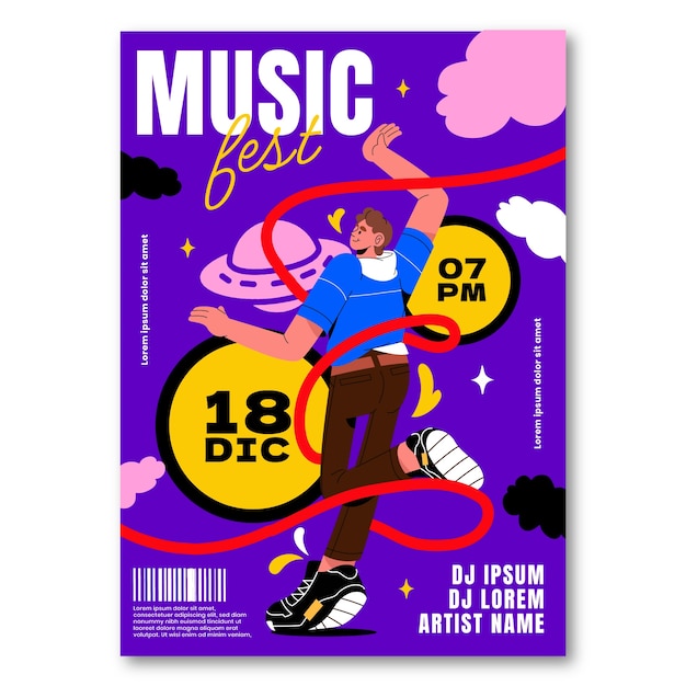 Vettore modello di poster di un festival musicale disegnato a mano